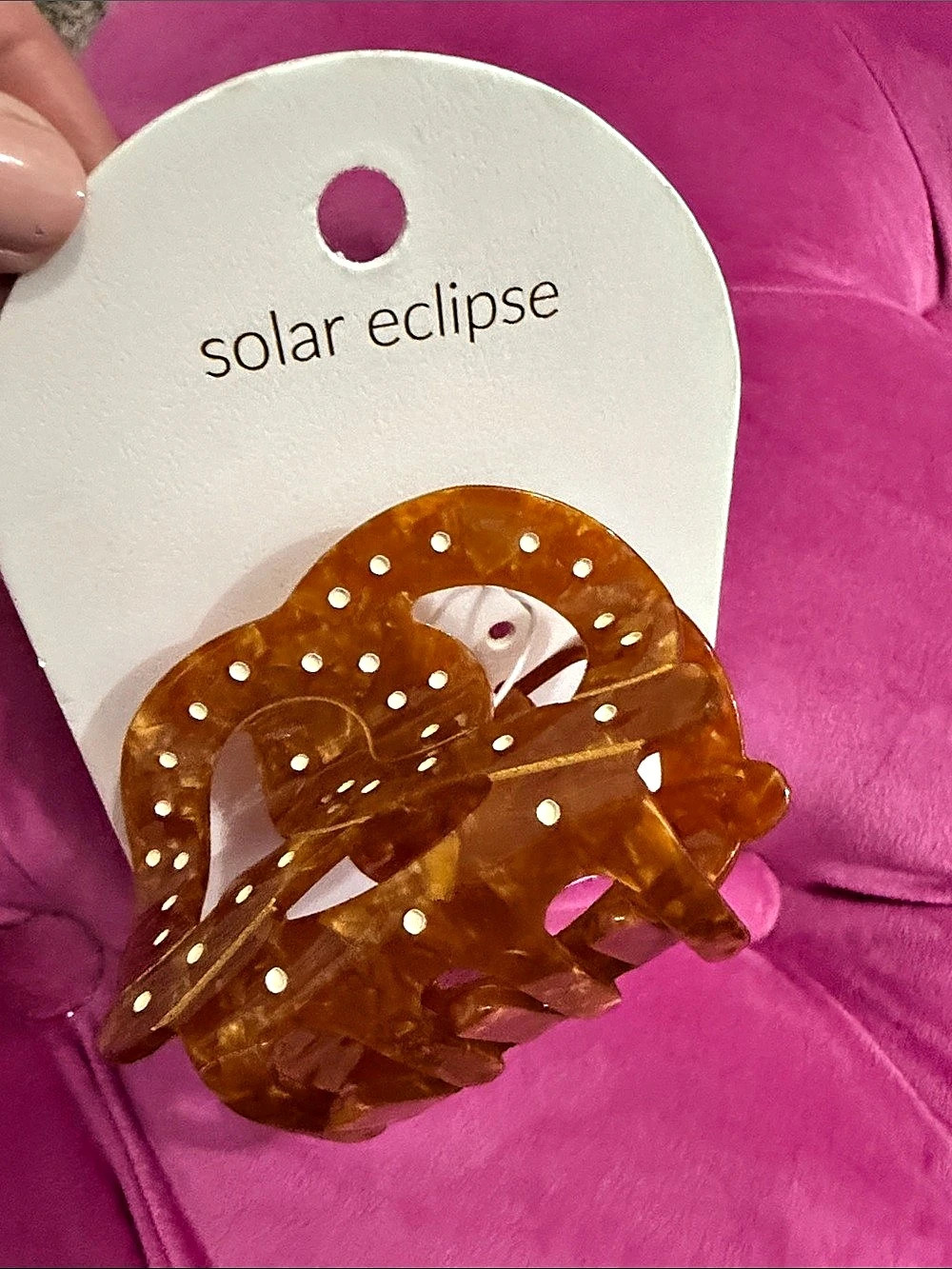Solar Eclipse Hand-painted Pretzel Hair Claw Clip Brown Polka Dot NWT